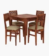 Clambrey Sheesham Wood 4 Seater Cushioned Dining Table Set (Honey Finish) - Image 2