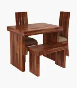 Wortex Sheesham Wood Compact Size 4 Seater Dining Table Set with Bench (Honey Finish) - Image 2
