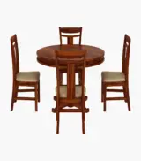 Isadona Sheesham Wood Compact Size Round 4 Seater Cushioned Dining Table Set (Honey Finish) - Image 2