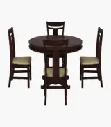 Isadona Sheesham Wood Compact Size Round 4 Seater Cushioned Dining Table Set (Walnut Finish) - Image 2