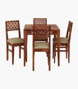Clambrey Sheesham Wood Compact Size 4 Seater Cushioned Dining Table Set (Honey Finish) - Image 2