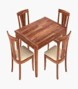 Mcboth Sheesham Wood Compact Size 4 Seater Cushioned Dining Table Set with Drawer Storage (Honey Finish) - Image 3
