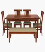 Mcboth Sheesham Wood 6 Seater Cushioned Dining Table Set with Bench and Drawer Storage (Honey Finish) - Image 2