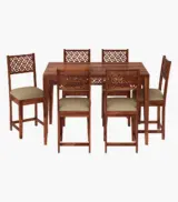 Clambrey Sheesham Wood 6 Seater Cushioned Dining Table Set (Honey Finish) - Image 2