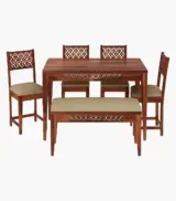 Clambrey Sheesham Wood 6 Seater Cushioned Dining Table Set with Bench (Honey Finish) - Image 2