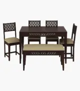 Clambrey Sheesham Wood 6 Seater Cushioned Dining Table Set with Bench (Walnut Finish) - Image 2