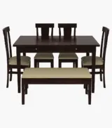 Mcboth Sheesham Wood 6 Seater Cushioned Dining Table Set with Bench and Drawer Storage (Walnut Finish) - Image 2
