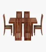 Wortex Sheesham Wood Compact Size 6 Seater Cushioned Dining Table Set (Honey Finish) - Image 2