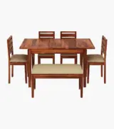 Adwin Sheesham Wood 6 Seater with Bench Dining Table Set with Extendable Table Top (Honey Finish) - Image 2