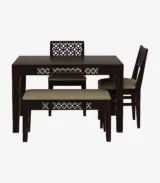 Clambrey Sheesham Wood 4 Seater Cushioned Dining Table Set with Bench (Walnut Finish) - Image 2