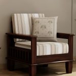 Quartz Printed Fabric Wooden Sofa Set (Walnut Cream Stripe) - Image 2