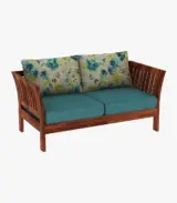 Raidon Sheesham Wood 2 Seater Sofa (Honey Finish Blue Mattress) - Image 2