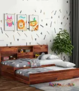 Christon Sheesham Wood Single Bed with Trundle Bed (Honey Finish) - Image 2