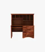Jorold Sheesham Wood Computer Table with Storage Cabinet and Shelves (Honey Finish) - Image 2