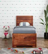 Geary Sheesham Wood Single Bed with Trundle Bed with Drawer Storage (Honey Finish) - Image 2