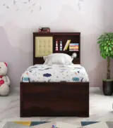 Enova Sheesham Wood Single Bed with Trundle Bed with Drawer Storage (Walnut Finish) - Image 2