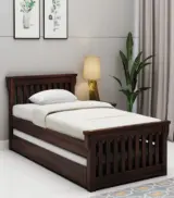 Cendra Sheesham Wood Single Bed with Trundle Bed (Walnut Finish) - Image 2
