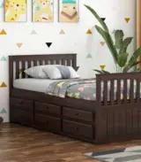 Pelar Sheesham Wood Single Bed with Trundle Bed with Drawer Storage (Walnut Finish) - Image 2