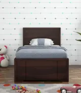 Geary Sheesham Wood Single Bed with Trundle Bed with Drawer Storage (Walnut Finish) - Image 2