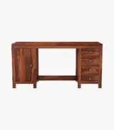 Bransom Sheesham Wood Computer Table with Four Drawers and Cabinet (Honey Finish) - Image 2
