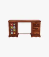 Roko Sheesham Wood Computer Table with Three Drawers and Cabinet (Honey Finish) - Image 2