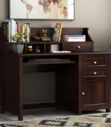 Nettile Sheesham Wood Computer Table Cum Shelf with Storage and Keyboard Tray (Walnut Finish) - Image 2