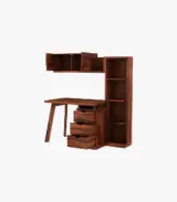 Grandom Sheesham Wood Study Table with Drawer Storage and Open Bookshelf (Honey Finish) - Image 2