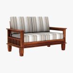 Quartz 2 Seater Printed Fabric Wooden Sofa (Honey Cream Stripe) - Image 2