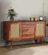 Oriana Sheesham Wood with Cane Craft Cabinet and Sideboard (Honey Finish) - Image 2