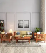 Raidon Sheesham Wood Sofa Set with 3+1+1 Seating (Honey Finish) - Image 2