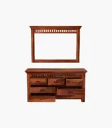 Arolph Sheesham Wood Wall Mounted Mirror with Drawer Storage Cabinet (Honey Finish) - Image 2