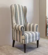 Dinon Mango Wood Frame with Cushioned Velvet Seating Lounge Chair (Blue Stripe with Walnut Finish) - Image 2