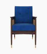 Imperor Sheesham Wood Frame with Cushioned Velvet Seating Arm Chair (Indigo Blue with Walnut Finish) - Image 2