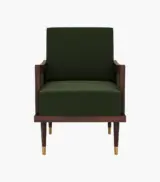 Melton Sheesham Wood Frame with Cushioned Velvet Seating Arm Chair (Olive Green with Walnut Finish) - Image 2