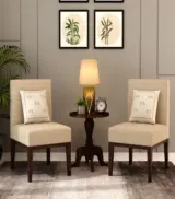 Omnega Sheesham Wood Frame with Cushioned Velvet Seating Lounge Chair (Sand Beige with Walnut Finish) - Image 2