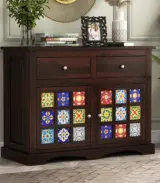 Roko Sheesham Wood Sideboard and Cabinet with Two Drawers (Walnut Finish)