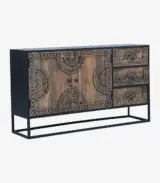 Jeidra Solid Mango Wood with Metal Frame Sideboard and Cabinet (Brown Finish) - Image 2