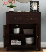 Clovid Sheesham Wood Cabinet with Two Drawers (Walnut Finish) - Image 3