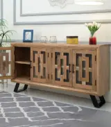 Zylo Sheesham Wood Cabinet with 4 Doors (Natural Finish) - Image 2