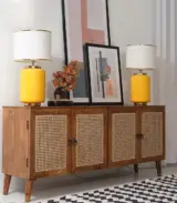 Rebin Solid Mango Wood with Cane Crafted Sideboard and Cabinet (Natural Finish) - Image 2