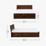 Almen Sheesham Wood Queen Size Bed with Box Storage (Teak Finish) - Image 2