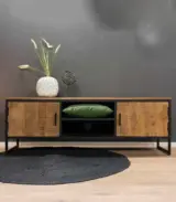 Flavion Solid Mango Wood with Metal Frame Floor Standing TV Unit (Natural Finish) - Image 2