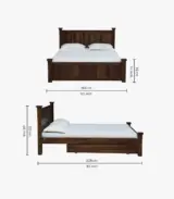 Lordenzo Sheesham Wood Queen Size Bed with Drawer Storage (Teak Finish) - Image 2
