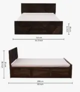 Ritrmo Sheesham Wood Queen Size Bed with Box Storage (Provincial Teak Finish) - Image 2
