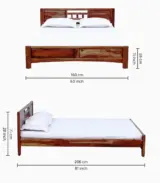 Lyra Sheesham Wood Queen Size Bed without Storage (Rustic Teak Finish) - Image 2