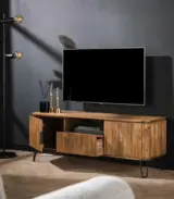 Lexico Solid Mango Wood with Metal Stand Floor Standing TV Unit (Natural Finish) - Image 3