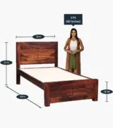 Sougur Sheesham Wood Single Bed without Storage (Honey Oak Finish) - Image 2