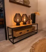 Semmy Solid Mango Wood with Metal Frame Floor Standing TV Unit (Natural Finish) - Image 3