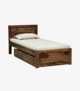Newvo Sheesham Wood Single Bed with Drawer Storage (Rustic Teak Finish) - Image 3