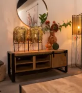 Dominiqual Solid Mongo Wood with Metal Frame Floor Standing TV Unit (Natural Finish) - Image 3